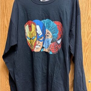 Black Long Sleeve Shirt with Superhero Print including Nurse as a super hero!